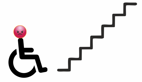 disabile ai piedi di una scalinata / stilizzato